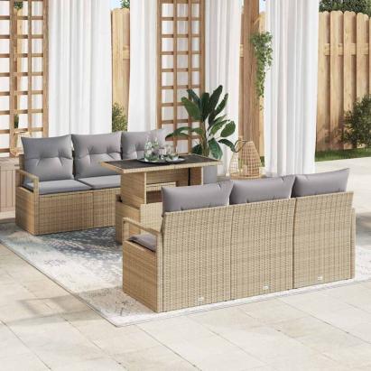 Set de canapele pentru grădină 7 pcs Beige și gri deschis GartenMobel Dekor