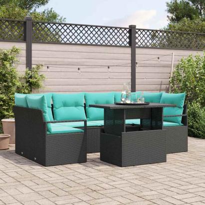 Set de canapele pentru grădină cu pernă 7 pcs Negru și albastru GartenMobel Dekor