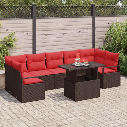Set de canapele pentru grădină 8 pcs Maro și roșu poliratan GartenMobel Dekor
