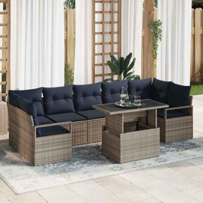 Set de canapele pentru grădină 8 pcs gri și bleumarin poliratan GartenMobel Dekor