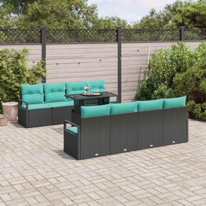 Set de canapele pentru grădină cu pernă 7 pcs Negru și albastru GartenMobel Dekor