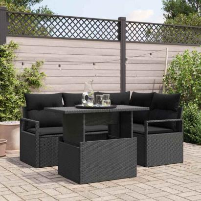 Set de canapele pentru grădină cu pernă 5 pcs Negru poliratan GartenMobel Dekor