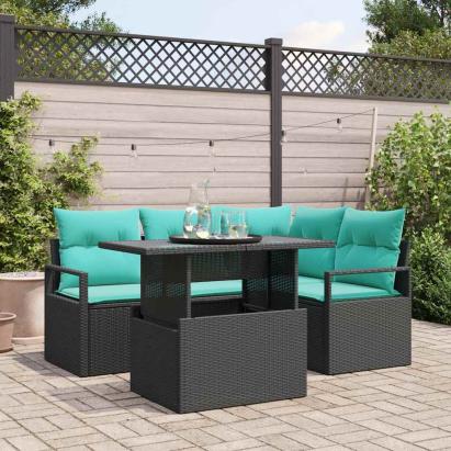 Set de canapele pentru grădină cu pernă 5 pcs Negru și albastru GartenMobel Dekor