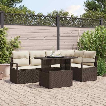 Set de canapele pentru grădină 6 pcs maro și crem poliratan GartenMobel Dekor