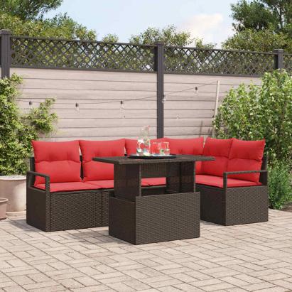 Set de canapele pentru grădină 6 pcs Maro și roșu poliratan GartenMobel Dekor
