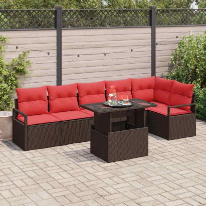 Set de canapele pentru grădină 7 pcs Maro și roșu poliratan GartenMobel Dekor