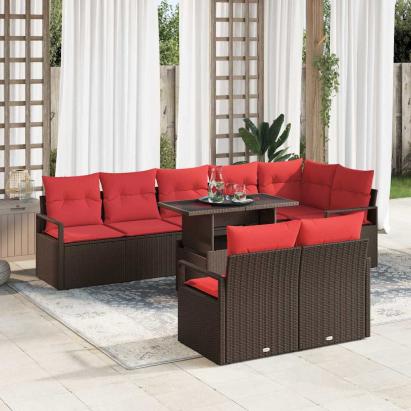 Set de canapele pentru grădină 9 pcs Maro și roșu poliratan GartenMobel Dekor