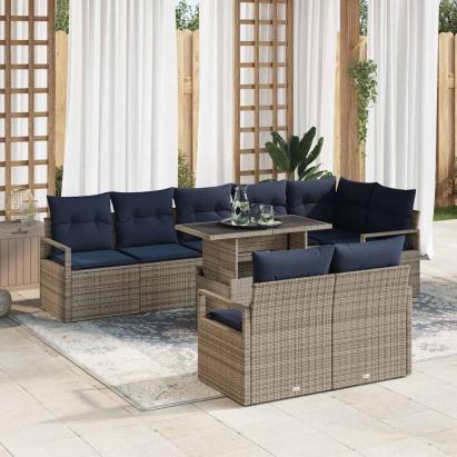 Set de canapele pentru grădină 9 pcs Gri și albastru marin GartenMobel Dekor