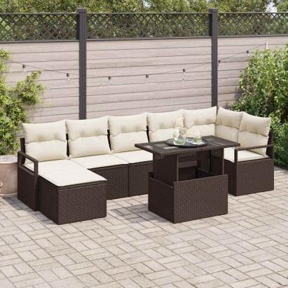 Set de canapele pentru grădină cu pernă 8 pcs maro și crem GartenMobel Dekor