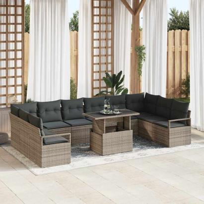 Set de canapele pentru grădină cu pernă 11 pcs Gri poliratan GartenMobel Dekor