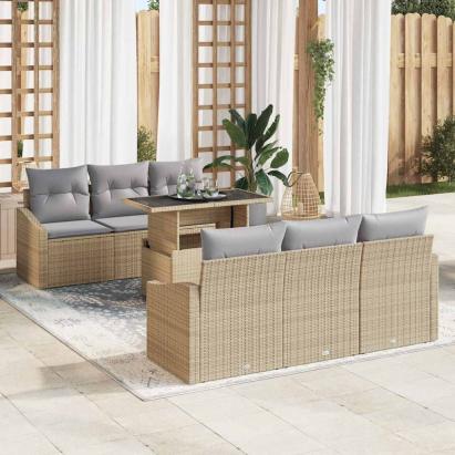 Set de canapele pentru grădină 7 pcs Beige și gri deschis GartenMobel Dekor