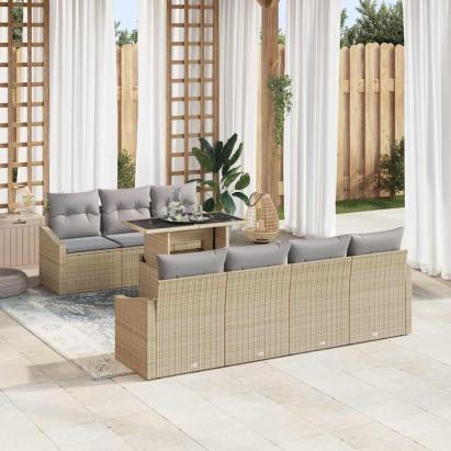 Set de canapele pentru grădină 8 pcs Beige și gri deschis GartenMobel Dekor