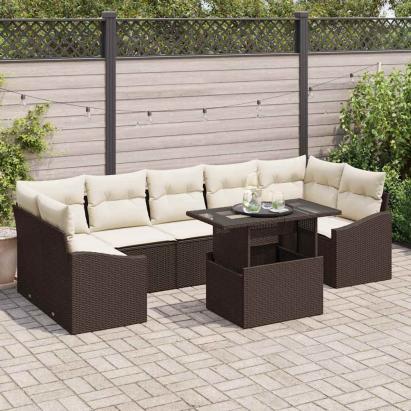 Set de canapele pentru grădină 8 pcs maro și crem poliratan GartenMobel Dekor