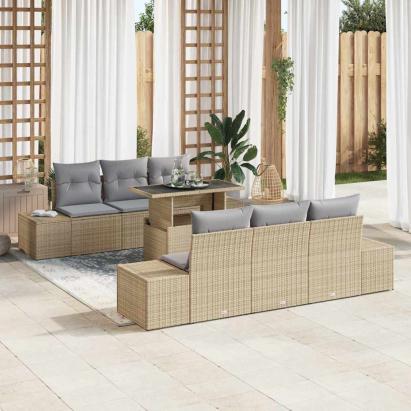 Set de canapea cu pernă 7 pcs Beige și gri deschis poliratan GartenMobel Dekor