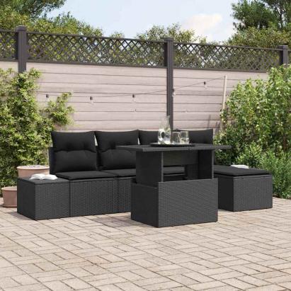 Set de canapele pentru grădină cu pernă 6 pcs Negru poliratan GartenMobel Dekor