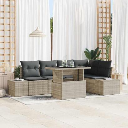 Set de canapele pentru grădină 6 pcs Gri deschis Rattan poli GartenMobel Dekor