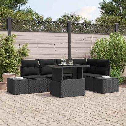 Set de canapele pentru grădină cu pernă 6 pcs Negru Rattan poli GartenMobel Dekor