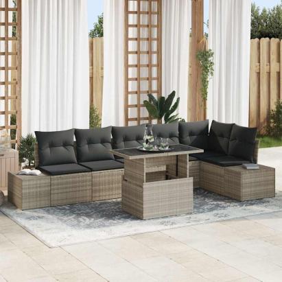 Set de canapele pentru grădină 7 pcs Gri deschis poliratan GartenMobel Dekor