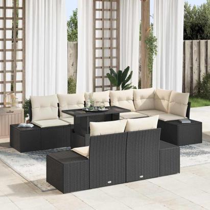 Set de canapele pentru grădină cu pernă 9 pcs negru și crem GartenMobel Dekor