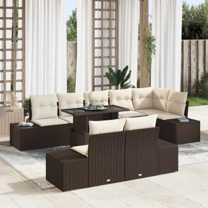 Set de canapele pentru grădină 9 pcs Maro și Crem poliratan GartenMobel Dekor