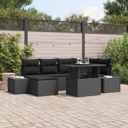 Set de canapele pentru grădină cu pernă 7 pcs Negru GartenMobel Dekor