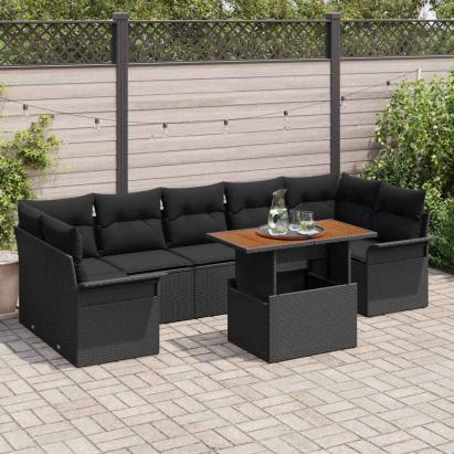 Set de canapele pentru grădină cu pernă 8 pcs Negru GartenMobel Dekor