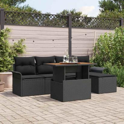 Set de canapele pentru grădină cu pernă 6 pcs Negru GartenMobel Dekor