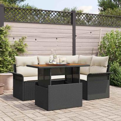 Set de canapele pentru grădină cu pernă 5 pcs negru și crem GartenMobel Dekor