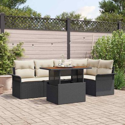 Set de canapele pentru grădină cu pernă 6 pcs negru și crem GartenMobel Dekor