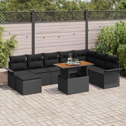 Set de canapele pentru grădină cu pernă 9 pcs Negru GartenMobel Dekor