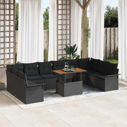 Set de canapele pentru grădină cu pernă 11 pcs Negru poliratan GartenMobel Dekor