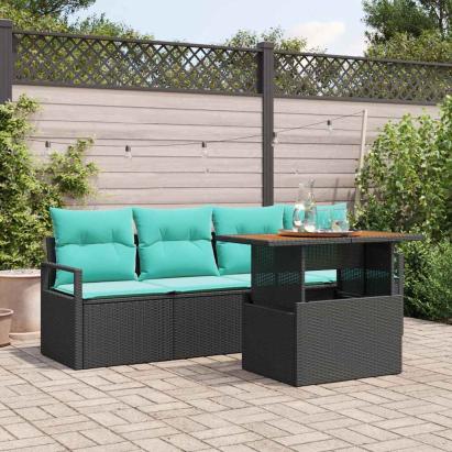 Set de canapele pentru grădină cu pernă 5 pcs Negru și albastru GartenMobel Dekor