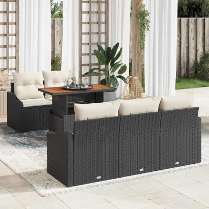 Set de masă pentru grădină cu pernă 6 pcs Negru și Crem GartenMobel Dekor