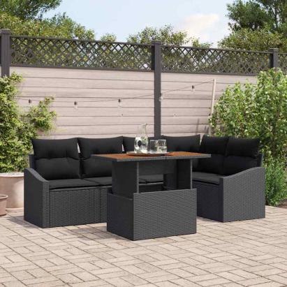 Set de masă pentru grădină cu pernă 6 pcs Negru și Maro GartenMobel Dekor