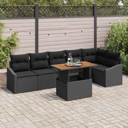 Set de masă pentru grădină cu pernă 7 pcs Negru și Maro GartenMobel Dekor
