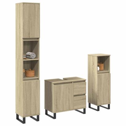 Set mobilier de baie, 3 piese, stejar sonoma, lemn prelucrat GartenMobel Dekor