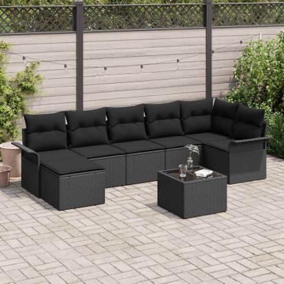 Set de canapele pentru grădină cu pernă 8 pcs Negru poliratan GartenMobel Dekor