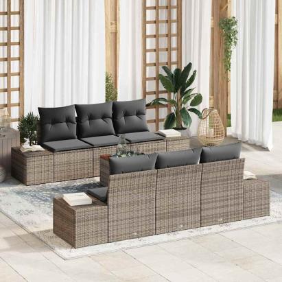 Set de canapele pentru grădină cu pernă 7 pcs Gri poliratan GartenMobel Dekor