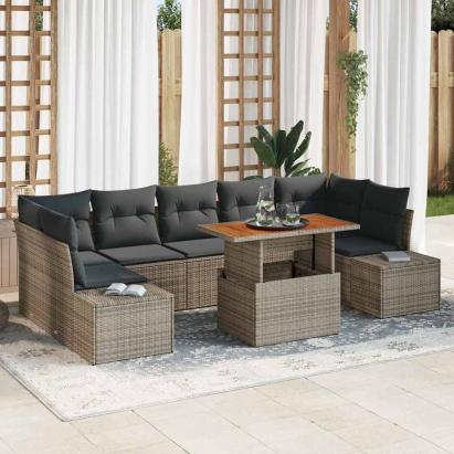 Set de masă pentru grădină cu pernă 8 pcs Gri și Brown GartenMobel Dekor