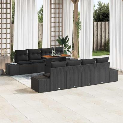 Set de masă pentru grădină cu pernă 9 pcs Negru și Maro GartenMobel Dekor