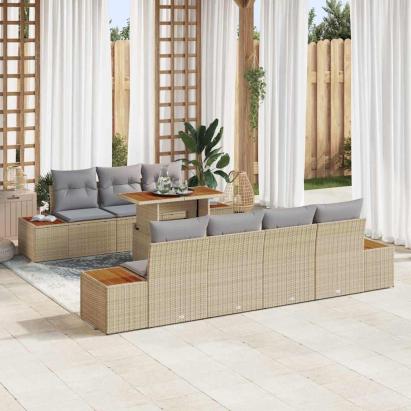Set de canapele pentru grădină cu pernă 8 pcs Bej Rattan poli GartenMobel Dekor