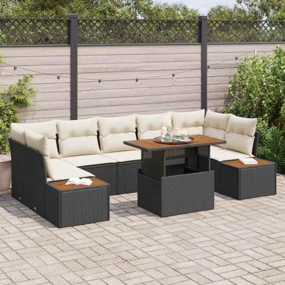 Set de masă pentru grădină cu pernă 8 pcs Negru și Bej GartenMobel Dekor