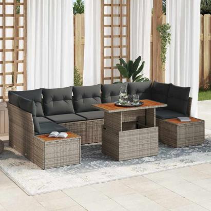 Set de masă pentru grădină cu pernă 8 pcs Gri și Brown GartenMobel Dekor