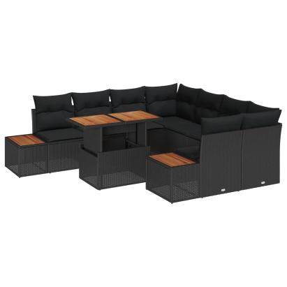 Set de masă pentru grădină cu pernă 9 pcs Negru și Maro GartenMobel Dekor