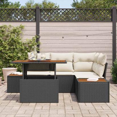 Set de masă pentru grădină cu pernă 5 pcs Negru și Bej GartenMobel Dekor