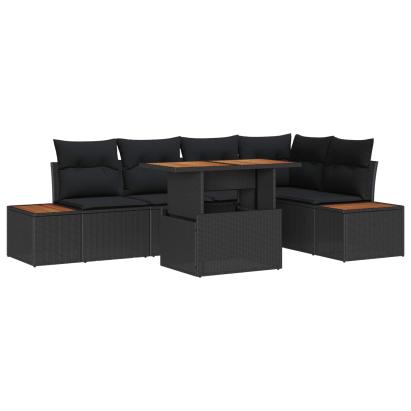 Set de masă pentru grădină cu pernă 6 pcs Negru și Maro GartenMobel Dekor
