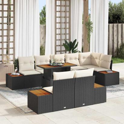 Set de masă pentru grădină cu pernă 9 pcs Negru și Bej GartenMobel Dekor