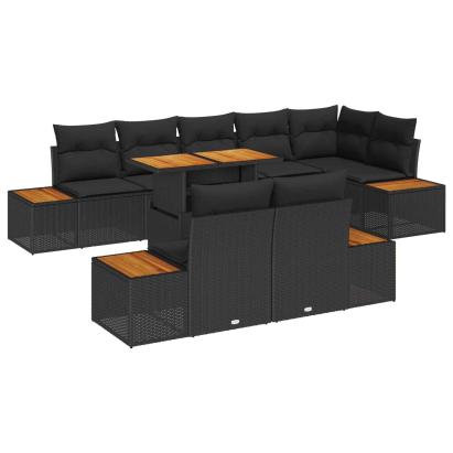 Set de masă pentru grădină cu pernă 9 pcs Negru și Maro GartenMobel Dekor
