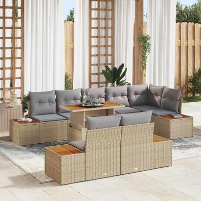 Set de masă pentru grădină cu pernă 9 pcs Bej și gri GartenMobel Dekor