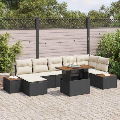 Set de masă pentru grădină cu pernă 8 pcs Negru și Bej GartenMobel Dekor